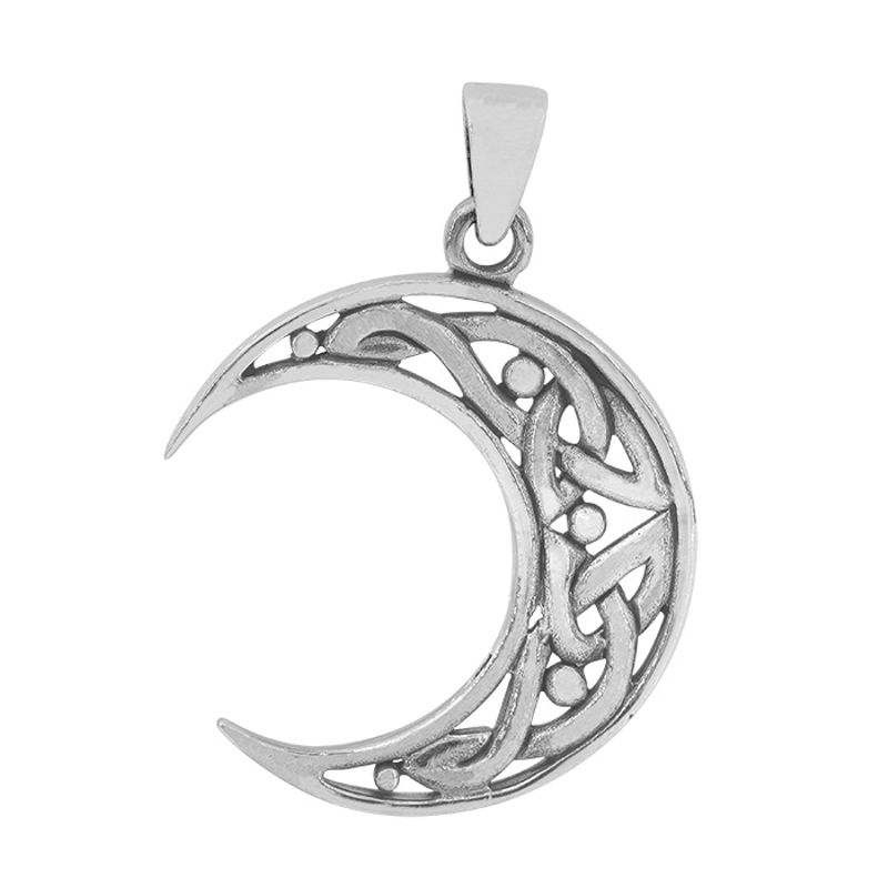 Sterling Silver Celtic Crescent Moon Pendant - Click Image to Close